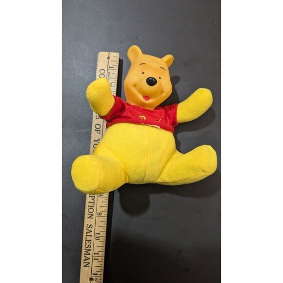 Vintage Disney Winnie The Pooh Plush rubber headYellow Red  Stuffed Animal RARE - Picture 9 of 9